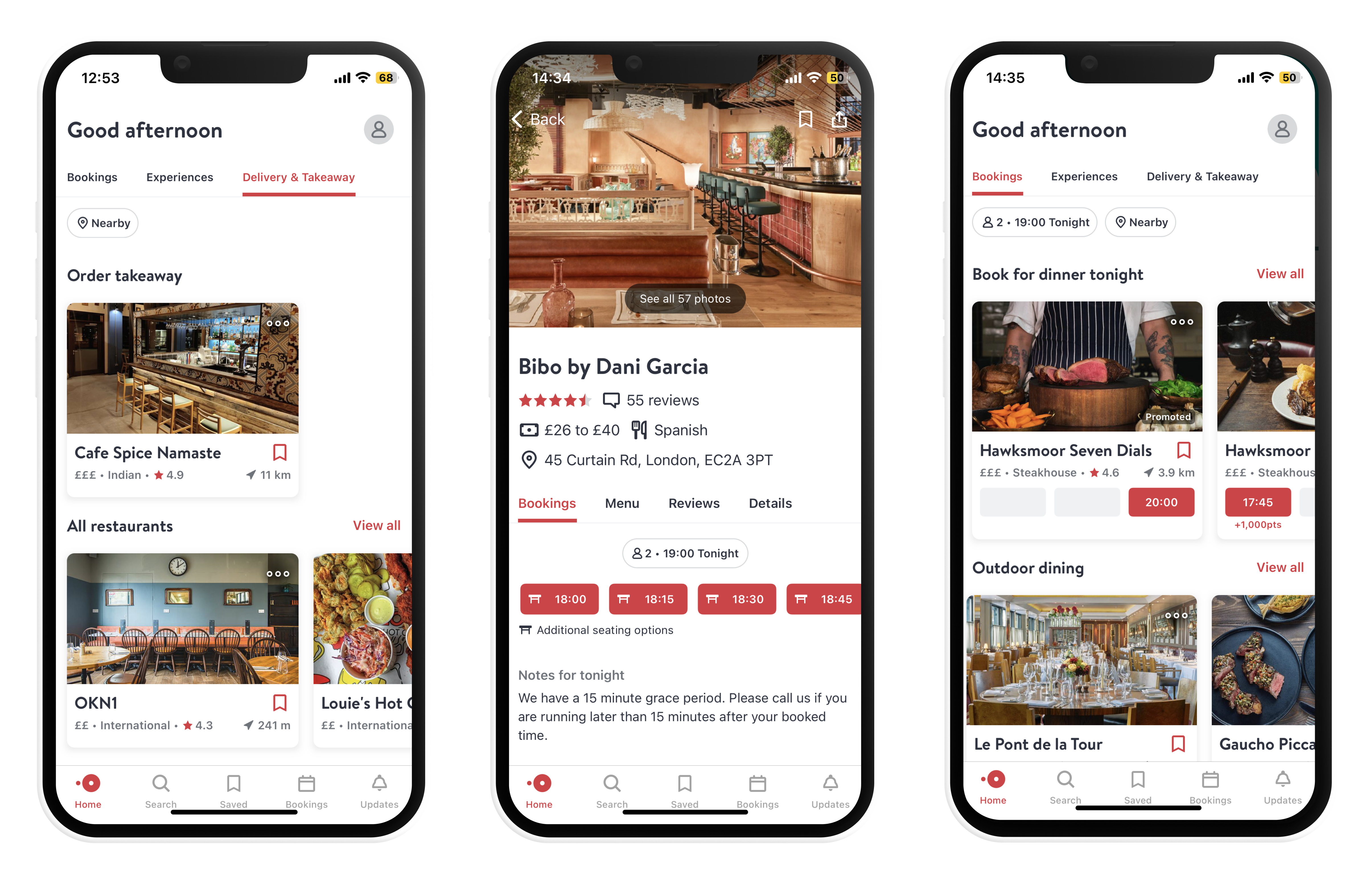 Screenshots of OpenTable app, for dinner plans with friends or couples