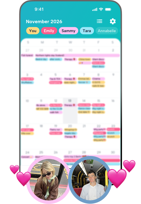 See each other's day, even from afar. Howbout’s shared monthly view for long-distance couples lets you visualize their morning shifts, evening classes, and gym sessions. It’s the perfect way to feel present in your partner's life and find the best windows for a FaceTime call.