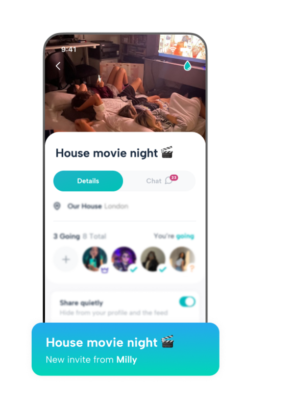 Plan shared activities with your flatmates using Howbout. See who's 'going' to house events, chat in the dedicated event thread, and receive instant notifications when a roommate invites you to a movie night or house dinner.